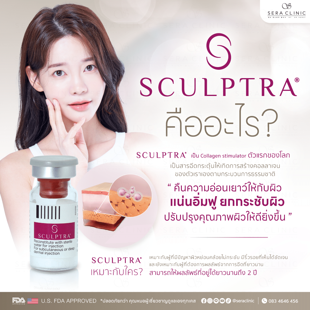 นวัตกรรมใหม่ที่รอคอย! Sculptra ฟื้นฟูผิวเด็ก นานถึง 2 ปี อ่อนเยาว์ กระตุ้นคอลลาเจน ลดริ้วรอย สคัลตร้า นานกว่าฟิลเลอร์ 25 เดือน หน้าเด็ก ยกกระชับผิว ผิวกระจ่างใส คอลลาเจน Type 1 collagen biostimulator Poly-L-Lactic Acid (PLLA) sera clinic เซราคลินิก เปิดตัวใหม่ คืออะไร