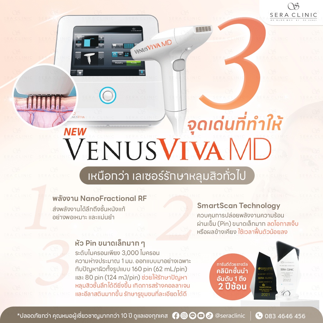 Sera Clinic Venus Viva MD Laser เลเซอร์รักษาหลุมสิว กระชับรูขุมขน ผิวแตกลาย ผิวเปลือกส้ม เพื่อผิวใส เรียบเนียน